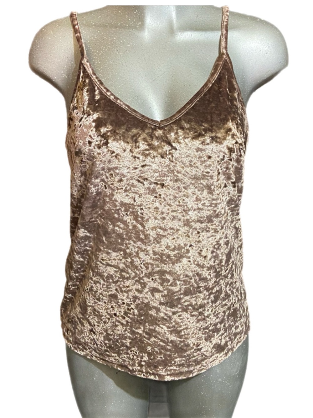 Y2K Crushed Velvet V-Neck Cami Tank Top Brown/Tan Size Large Glam Whimsigoth